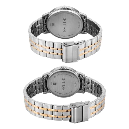 Image of Titan Bandhan Eternal Pair Analog with Date and Black Dial Dual Tone Stainless Steel Strap Watch for Couples - 19672967KM01