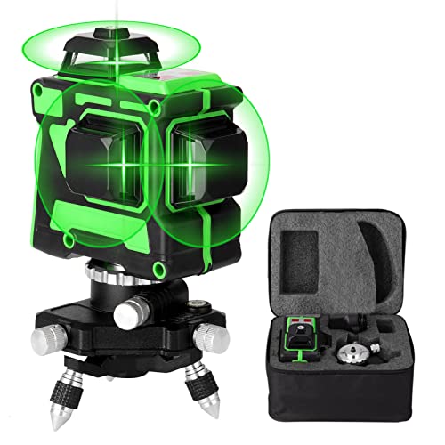 Niveau Laser 360°, KKnoon 3D 12 Lignes Outil Laser Rotatif Horizontal Vertical, Fonction de Nivellement Automatique IP54 avec Batterie Rechargeable, Support de Base