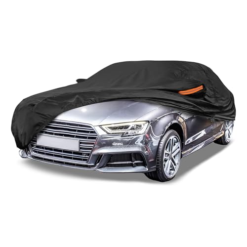 Image of Black Heavy Duty Waterproof Car Cover for Sedan 179 inch-185 inch - All-Weather UV Protected Outdoor Full Exterior Cover with Sun /Snow /Rain Resistance