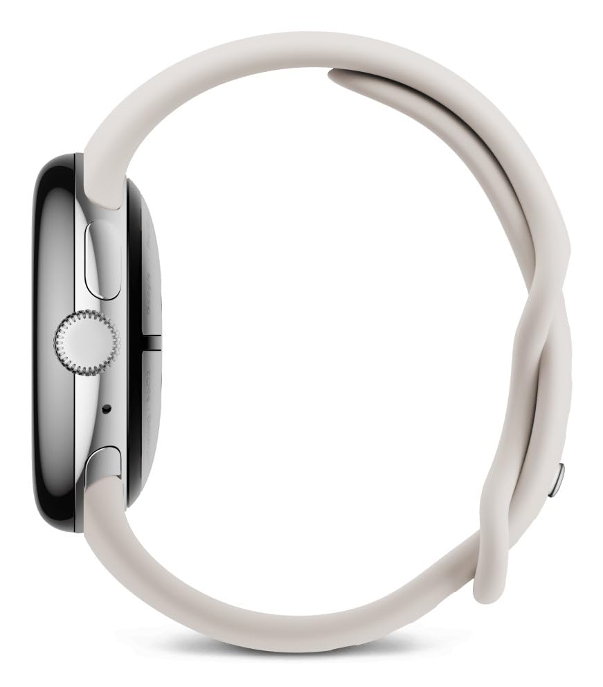 Image of Google Pixel Watch 3 (41 mm) Android smartwatch with heart rate tracking, advanced running from Fitbit, fitness insights, 24-hour battery - Polished Silver Aluminium Case - Porcelain Active Band - LTE
