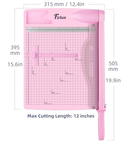 Image of Firbon 12 inch Guillotine Paper Cutter, Heavy Duty 30-Sheet Capacity Trimmer for Cardstock, Photos, Scrapbooking, Office, Classroom, Studio (Pink)
