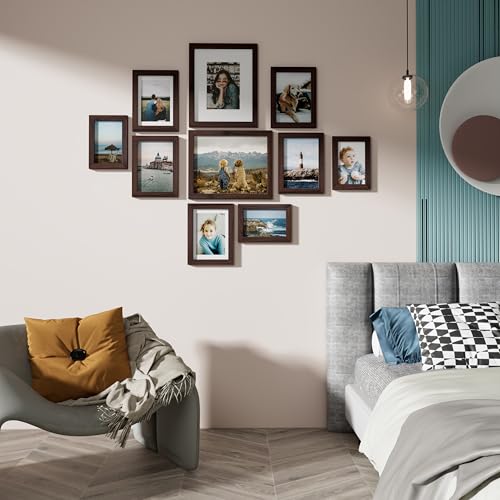 Image of Vittanly 10 Pack Picture Frames Collage Wall Decor, Gallery Frame Set for Wall Mounting or Tabletop Display, Multi Sizes Including 2pcs 8x10, 4pcs 5x7, 4pcs 4x6, Light Brown