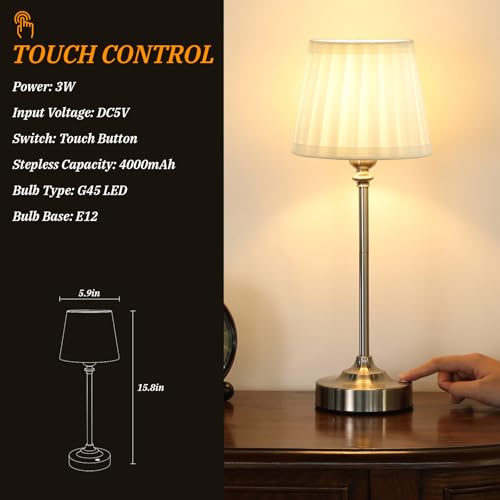 Image of Kakanuo Cordless Table Lamp Rechargeable Silver - 1 Pack 4000mAH Battery Operated Lamp for Decor, 3000K Stepless Dimming Touch Control Wireless Lamp for Bedroom, Dining Table, Counter, Living Room