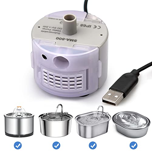 Berein ErsatzpumpeTrinkbrunnen für Katzen Trinkbrunnen Pumpe für Edelstahl Katzentrinkbrunnen Ultra Leise Ersatzpumpe mit LED-Licht USB Cover