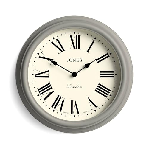 Jones Clocks® Venetian wall clock | Classic round clock | 30cm | Grey | Roman numerals | Traditional design ideal for kitchen, living room or bedroom