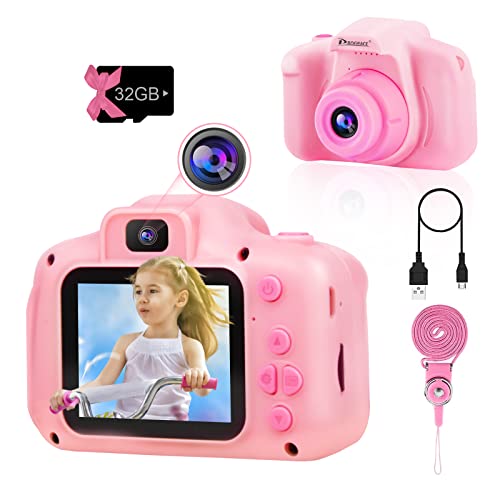 PROGRACE Kids Camera Girls Gift - Camera for Kids Dual Selfie Children Cameras Age 3 4 5 6 7 8 9 Year Old Kid Digital Cameras Toys for Kid Birthday Gift for Girls Toddlers Video Cámara Pink