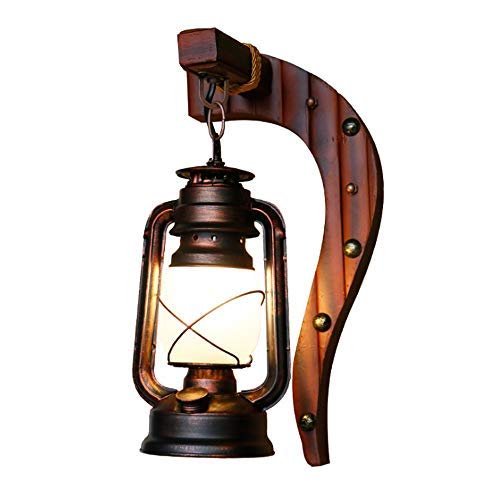 Preisvergleich Produktbild Retro Schmiedeeisen Flur Balkon Wandleuchter Nostalgie Treppenhaus Gang Bambus Lampenbefestigung für Garage, rustikale Rost-Farbe Finish mit Frostglas, Wohnwandleuchte
