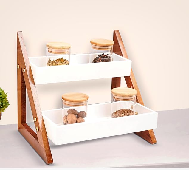 Dream Shop Countertop Multipurpose Kitchen Organizer Wooden Spice Rack For Kitchen|Tiered Shelf Storage Rack For Spice Jars/Bottle&Utensils Dishes Plates Top Cabinets Counter For Home Decor (White) (B0D1MPDB3F) Amazon Price History, Amazon Price Tracker