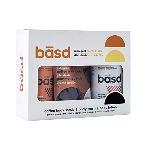 Basd Indulgent Crème Brulee Natural Skin Care Set, Includes Body Lotion, Body Wash & Exfoliating Body Scrub, Moisturizing, Vegan, Hypoallergenic