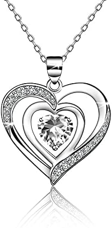 CHCH lady silver necklace Silver Double Heart Pendant Necklace 925 Sterling Silver Heart Necklace Women's Birthstone Necklace Sterling Women's Silver Jewelry - Image 2