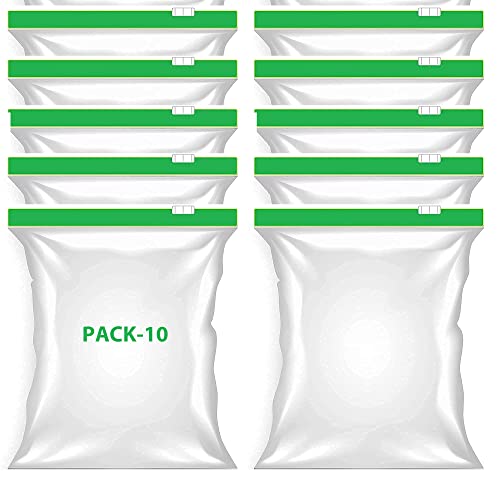 ZUCLLIN PACK-10 Zip Lock Bags For Food Storage - Reusable Zip Lock Pouch - Durable And Leakproof Ziplock Bags For Food Organization - Bpa Free, Eco-friendly, Zip 'n' Lock Bag With Slider- Ur-824