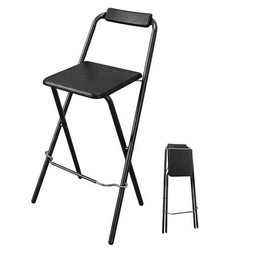 Spetebo Barhocker klappbar schwarz Belastbarkeit bis 110 kg - 95 x 50 cm - Holz Tresenhocker faltbar mit Holz Sitzfläche und Klappsicherung - Barstuhl Stehstuhl für Bar und Tresen mit Rückenlehne