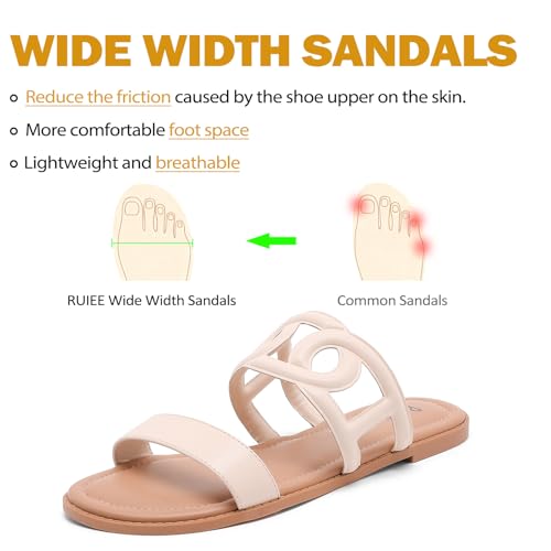 Image of Ruiee Wide Width Sandals for Women, Summer Flat Slides Casual Braided Wide Feet Sandal Comfort Slip on Sandals Open Toe Beach Shoes for Women.