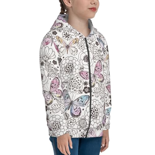 Vintage Butterflies Kid Hoodies Boys Zip Up Sweatshirts Girls Pullover with Pocket4