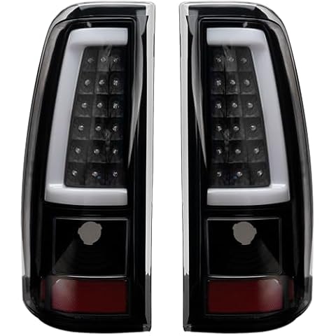 MiKaFex Tail Light Assembly Compatible With 2003-2006 Chevy Silverado 1500 2500 3500 Driver and Passenger Side Smoke Black LED Rear Brake Lamps With Bulb Inside And Wiring Harness Cover