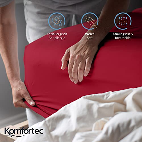 Komfortec Single Fitted Sheet 100% Cotton, 11 inch (30 cm) Deep Pocket - Red - Image 3