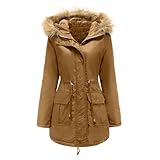 SPABOY Abrigo y chaqueta con capucha para mujer, con forro polar, abrigo de longitud media, chaqueta cálida para invierno, para exteriores, caqui, talla L a la moda, caqui, L