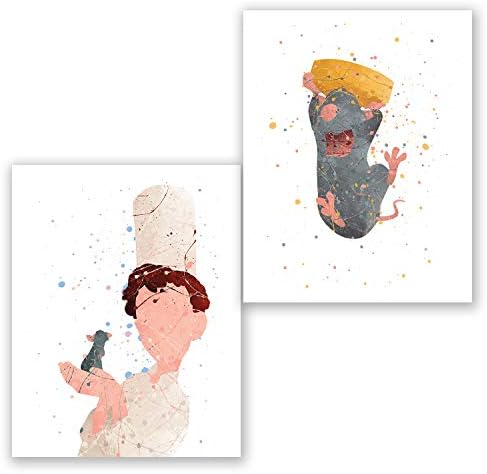 PGbureau Ratatouille Posters – Set of 2 Art Prints – Party Supplies Decoration – Kids Room Wall Decor - Nursery Watercolor Artwork (8x10)