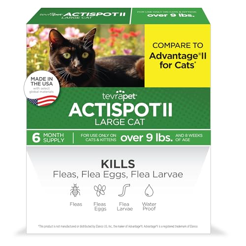 TevraPet Actispot II Flea Treatment for Large Cats 9+ lbs | 6 Doses | Powerful Prevention and Control