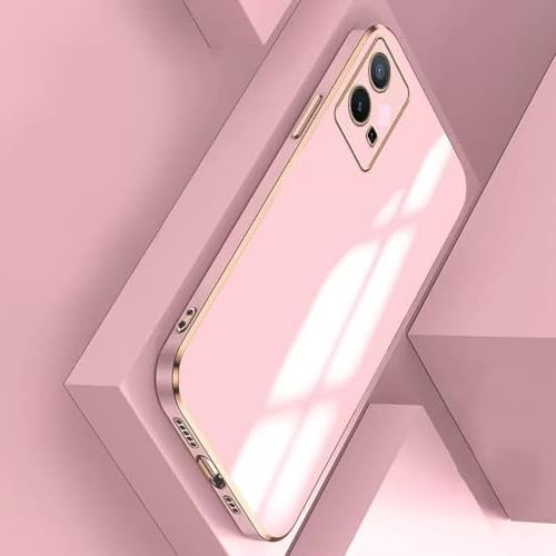 Image of for Motorola /Moto G54 5G Plating Square Gold Frame Phone Case Luxury Soft Silicone Back Cover for Motorola /Moto G54 5G (Pink)