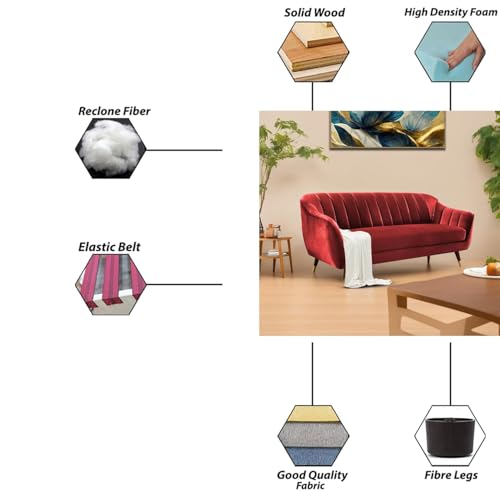 Image of Atticus 3-Seater Premium Fabric Sofa for Living Room, Office & Home (Maroon) | Comfortable Modern Sofa Set Couch for Hall & Guest Room | Stylish Durable Furniture with 1-Year Warranty
