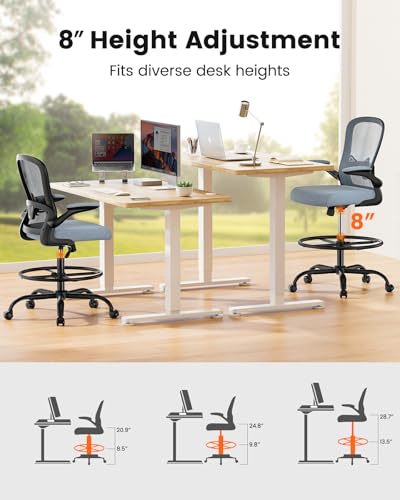 Image of ErGear Drafting Chair,Tall Office Chair with Flip-Up Armrests, High Desk Chair Adjustable Height and Adjustable Footrest Ring, Ergonomic Standing Desk Chair with Lumbar Support, Blue,6 Pack