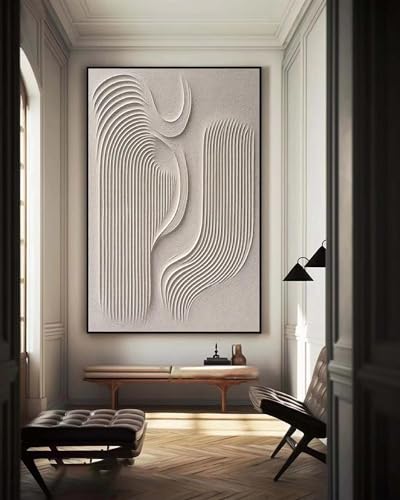 Peinture texturée 3D beige 60x90cm toile abstraite en plâtre - 5