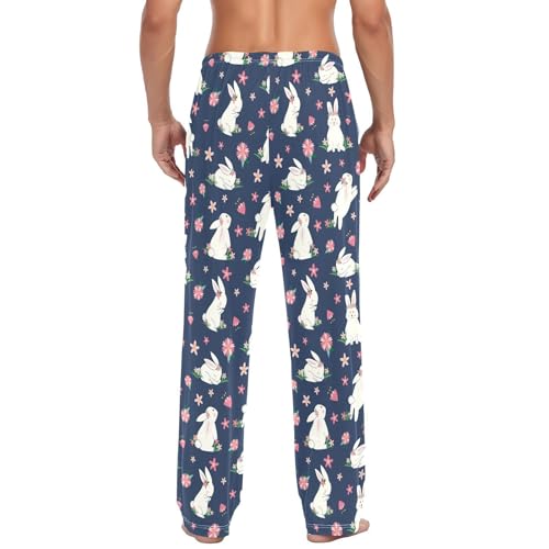 Mens Cotton Pajama Pants with Pockets Bunny Easter Flowers Rabbit Soft Lounge Sleep PJ Pants Men Drawstring3