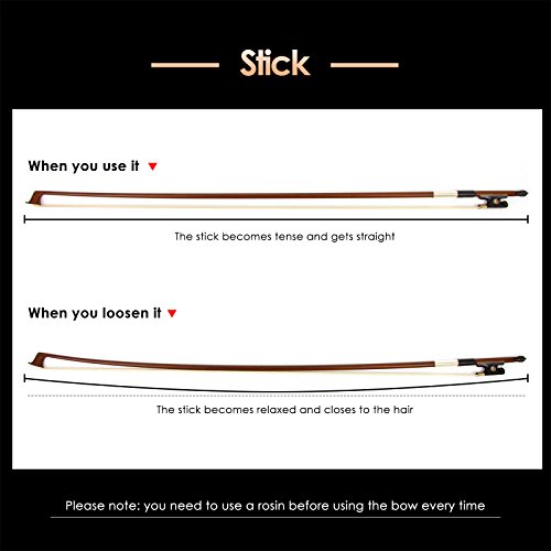Image of Kmise Violin Bow 4 /4 Sandalwood Bows for Fiddle Octagonal Round Stick with Mongolian Horse Hair Ox Horn Frog Silver Wire Winding for Beginners and Advanced Players