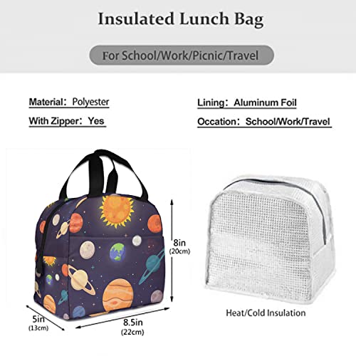 Zoczos Space Planet Large Lunch Bag Solar System Cute Cartoon Colorful Bright Planets Universe Outer Space Reusable Lunch Bag For Day Trips Beaches Sports #TOP3