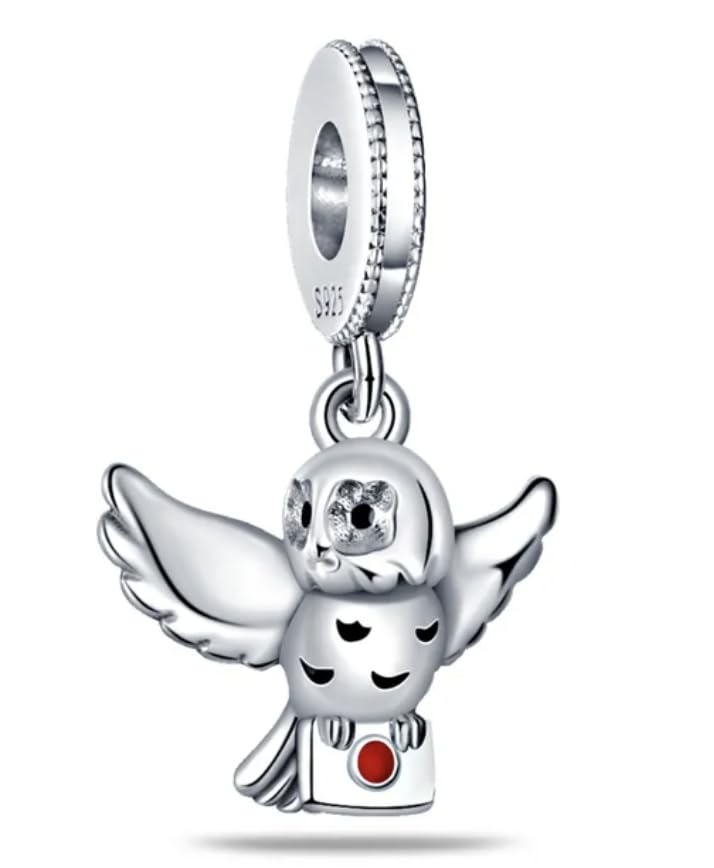 The CharmeryHarry the wizard potter Owl 925 Sterling Silver Charm Compatible with Pandora Charms, and Many Other UK Charm Bracelets