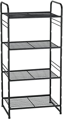 GEORIS 4-Tier Heavy Duty Wire Shelving Unit Storage Rack, Stackable Extendable Plant Stand Organizer with Adjustable Shelf, Water Bottle Storage Holder, Black