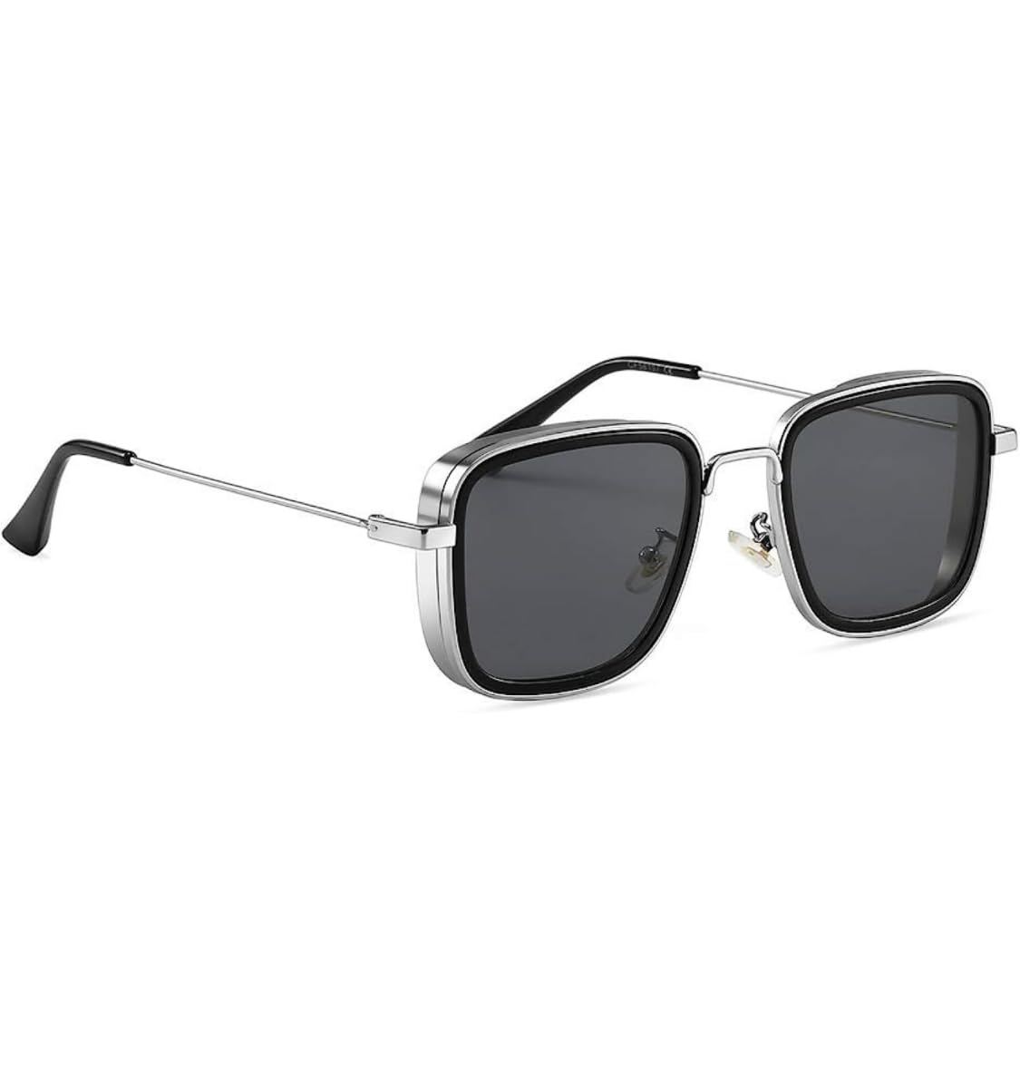 | Full Rim Square Branded Latest and Stylish Sunglasses | 100% UV Protected | Men & Women | Medium | Silver Frame/Black Lens - Pack of 1-image-26