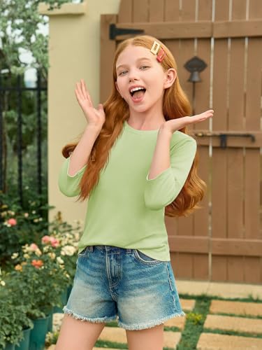 Image of Haloumoning Girls Casual 3 /4 Sleeve T Shirts Kids Crewneck Tops Fashion Tees 5-14 Years