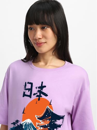 Image of JUNEBERRY Women's Cotton Graphic Print Oversized Fit T-Shirt
