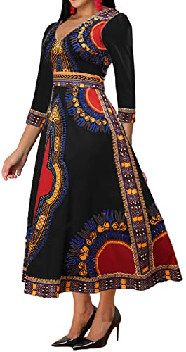 Image of VisiChenup African Print Dress for Women Casual Midi Dress