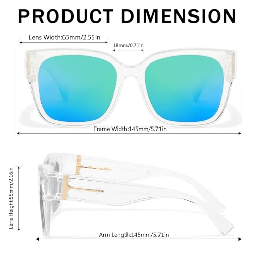 Image of SIPHEW Mirrored Sunglasses Polarized Fit Over Glasses for Women - Trendy Large Square w UV400 Protection Sun Glasses