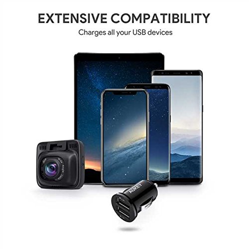 AUKEY Caricabatteria auto, Ultra Compatto, Dual Porta USB 4.8A/24W per iPhone, iPad, Tablet, Smartphone e gli altri dispositivi USB