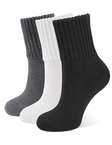 CLOSEMATE 3 Pares Calcetines Termicos Mujer Invierno sin Costuras Frio Extremo Calientes de Algodón Grueso Forro Grueso Negro Gris-Oscuro Beige