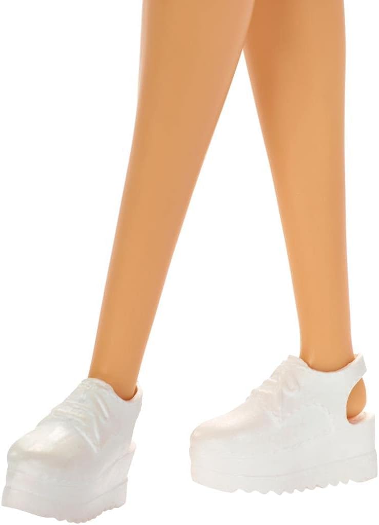 Barbie , Brunette, Wearing Pink and Blue Heart-Print Dress and Platform Sneakers, for 3 to 7 Year Olds (GHW46)