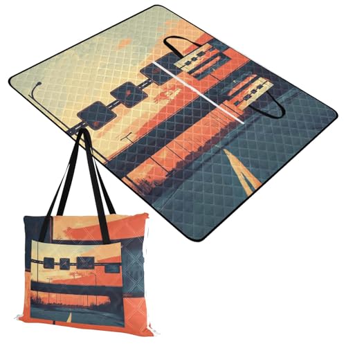 Yoogain Packable Blanket Sand Free Beach Big Beach Blanket for 8 to 10 Adults Concert Blankets Highway Street Setting Sun 60x80in