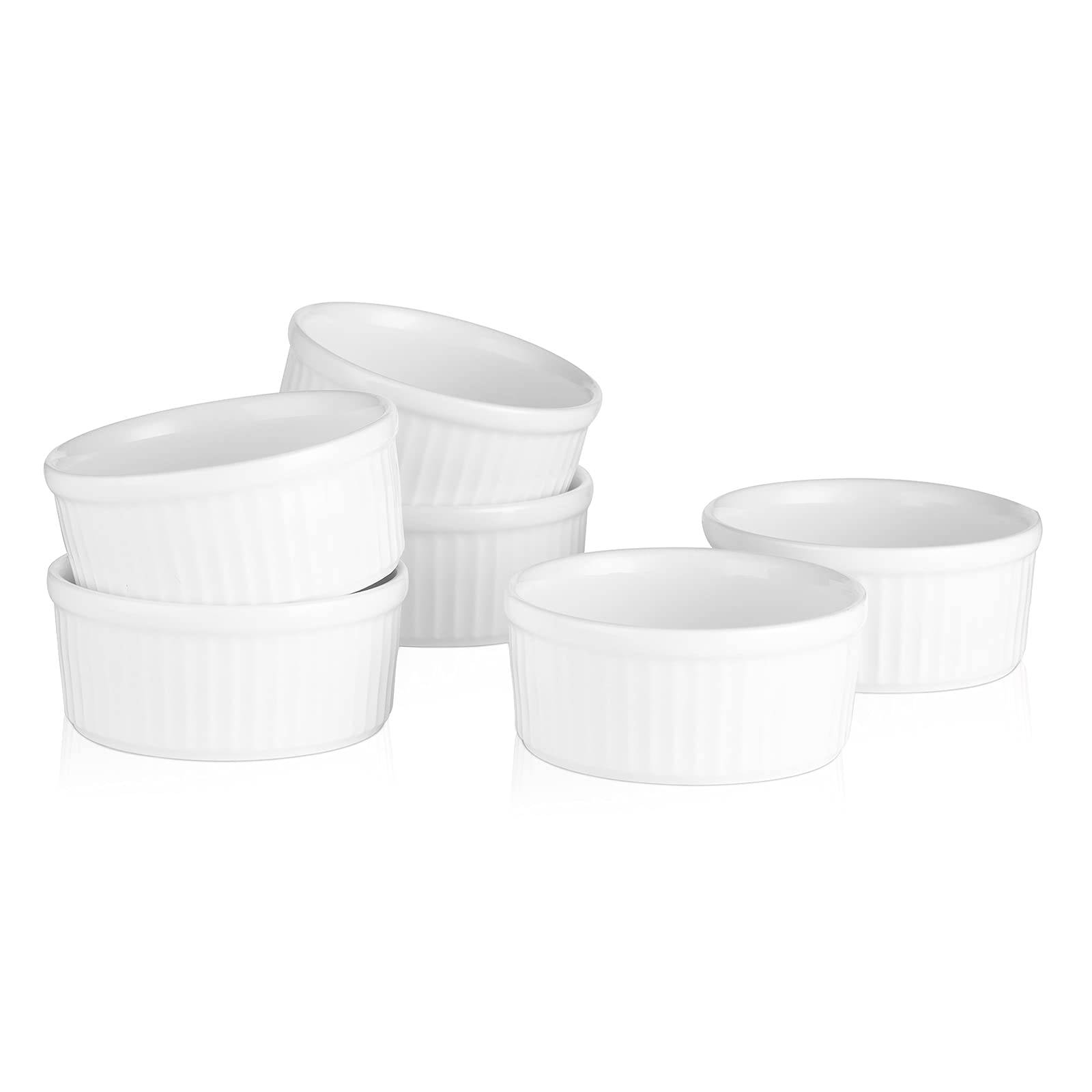 KitchenTour Ceramic Souffle Dishes 6 Ounces Oven Safe Ramekins for Baking Souffle,Creme Brulee,pudding,Custard Cups-Set of 6