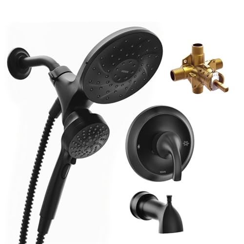 Moen Engage Magnetix Matte Black Multi-Function Handshower and Rainfall Shower Head Trim Combo with...