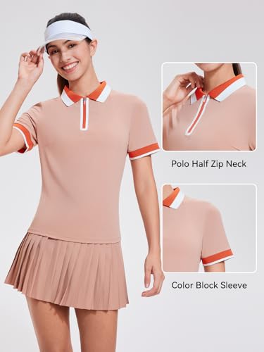 Image of Tennis Skirt Sets for Women Zipper Color Block High Waisted Golf Polo Two Piece Skirt Set Women 2 Piece Outfits