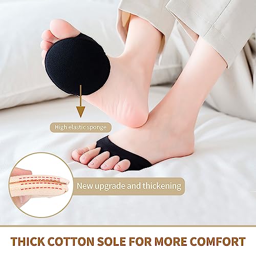 Image of 4 Pairs Honeycomb Fabric Forefoot Pads Women High Heels Invisible Socks High Heel Comfort Pads for Relieving Foot Fatigue Comfortable Non-Slip Corrective Toe Socks Pad (2Black 2Beige)