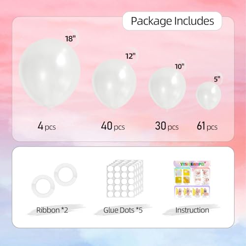 Balloon Arch Kit, 135pcs Pearl White Balloons, 18/12/10/5 Inch, Birthday, Baby Shower, Wedding, Bridal and Graduation Decorations - image 3