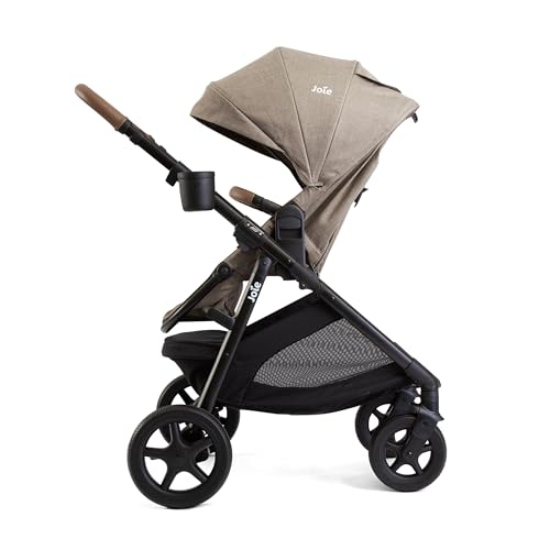 Image of Joie Ginger 4-in-1 Convertible Pramette and Stroller with A Deep Recline, Height Adjustable seat, All-Terrain Wheels, Extra Storage - for Newborns and Toddlers (Mocha)