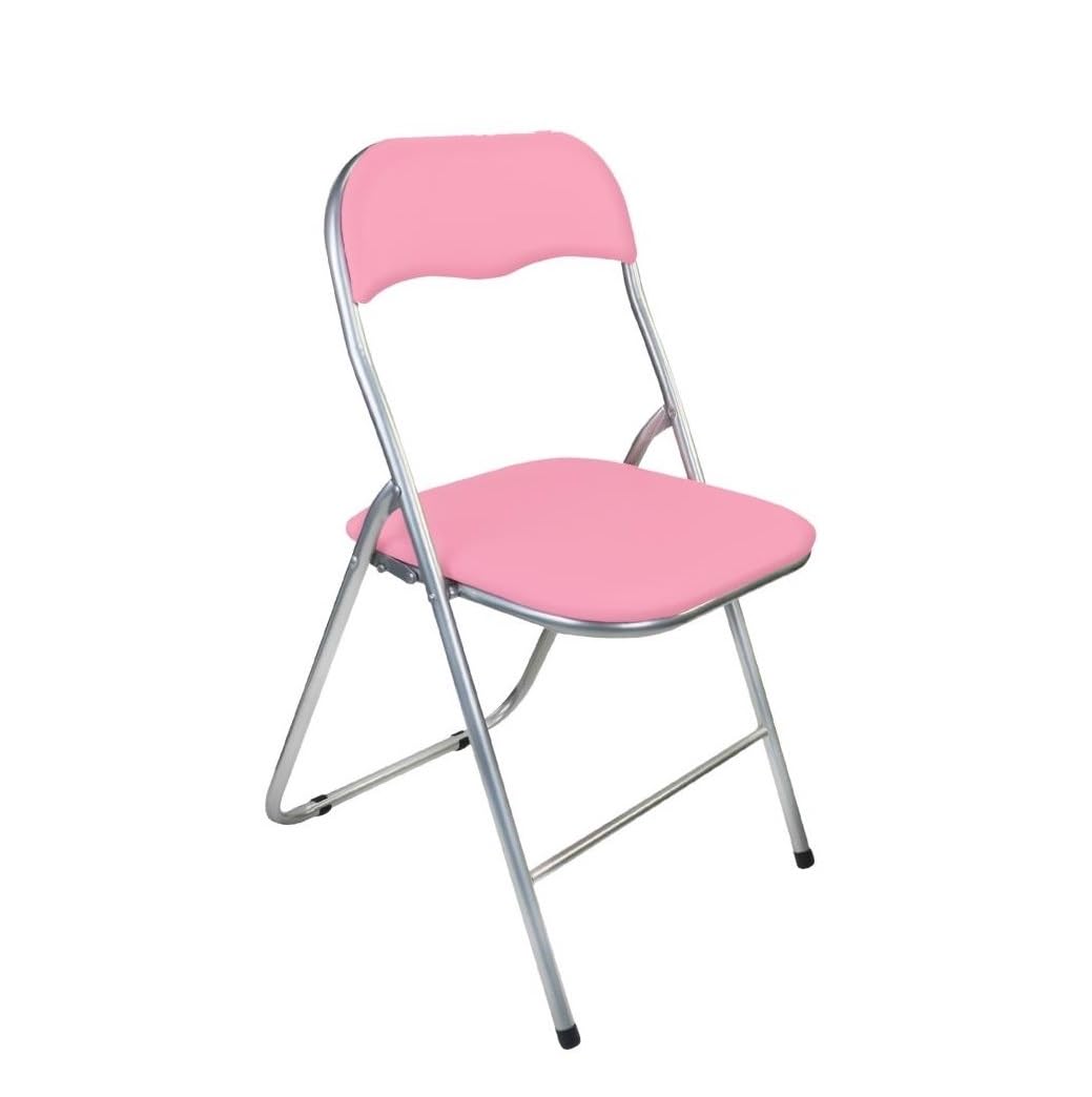 Folding Desk Chair Padded Light Weight Space Saving, Silver Frame, Faux Leather Padded Seat Rectangular Compact Folding Chair for Home Office Party School Library stool Lightweight Foldable (Pink)