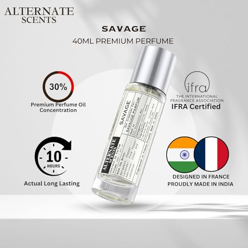 Image of Alternate Scents Savage Long Lasting 40ml Perfume For Man |Strong& long Lasting with 30% Oil Concentration| Spicy Fresh Woody| Fragrance From France | Made In India|