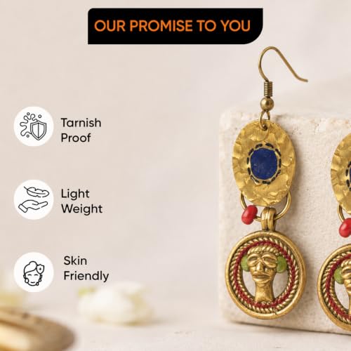 Image of Royal Queen & Empress Handcrafted Tribal Dhokra Earrings Collection for Women - Wooden, Fabric & Round Statement Ethnic Designs in Multiple Colours